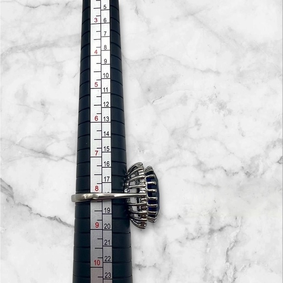 Blue Gem with CZ Halo Cocktail Ring Size 8 - Picture 2 of 3